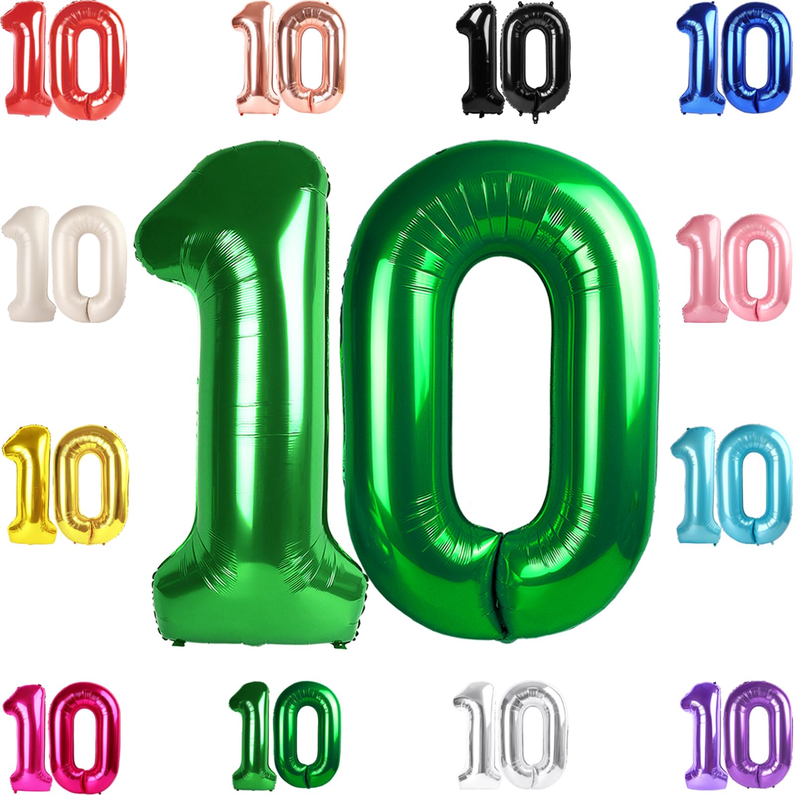 IWERP 40-inch green number 10 balloon for striking photo backdrop and party decor.