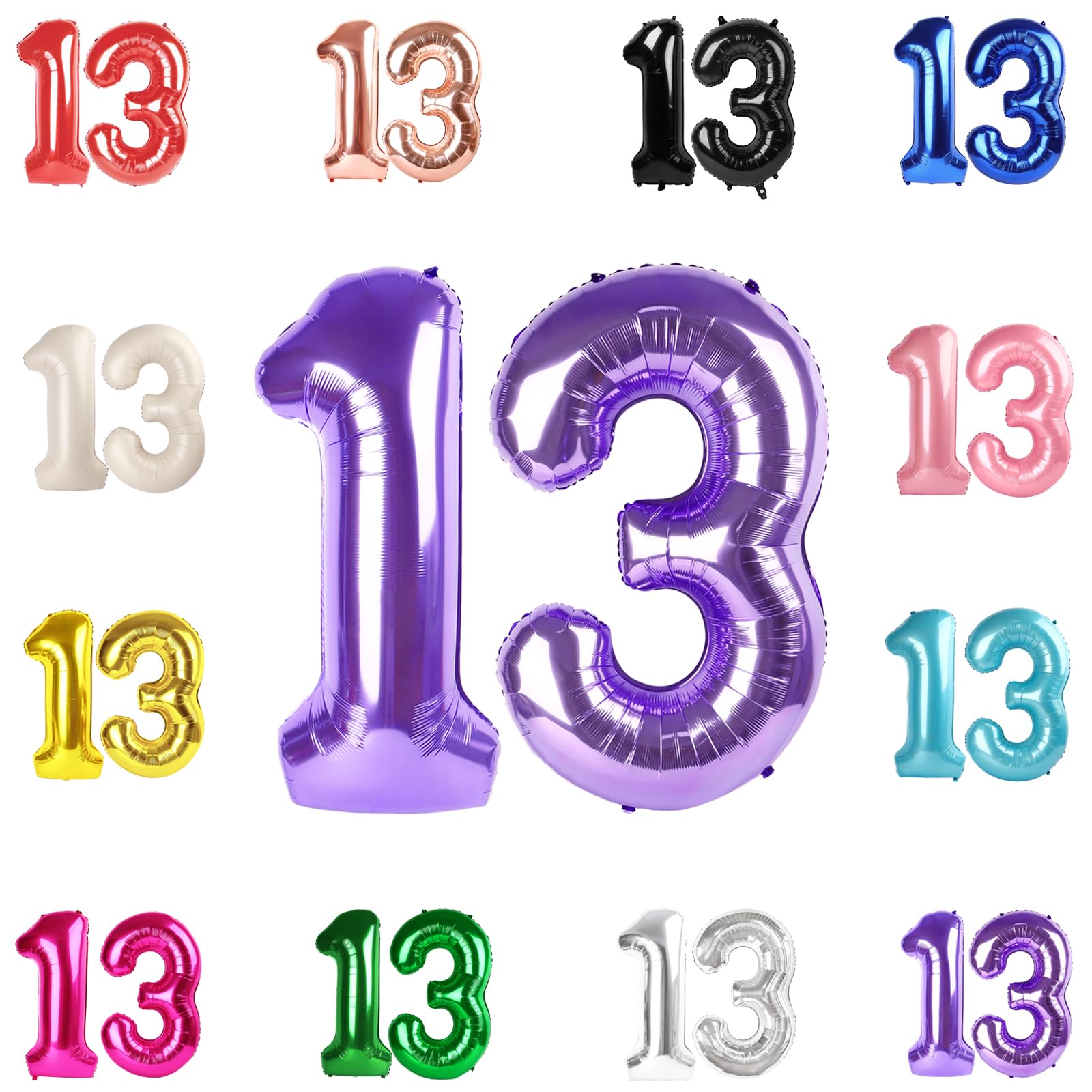 IWERP 40-inch purple 13 balloon on wall creates a bold birthday focal point.
