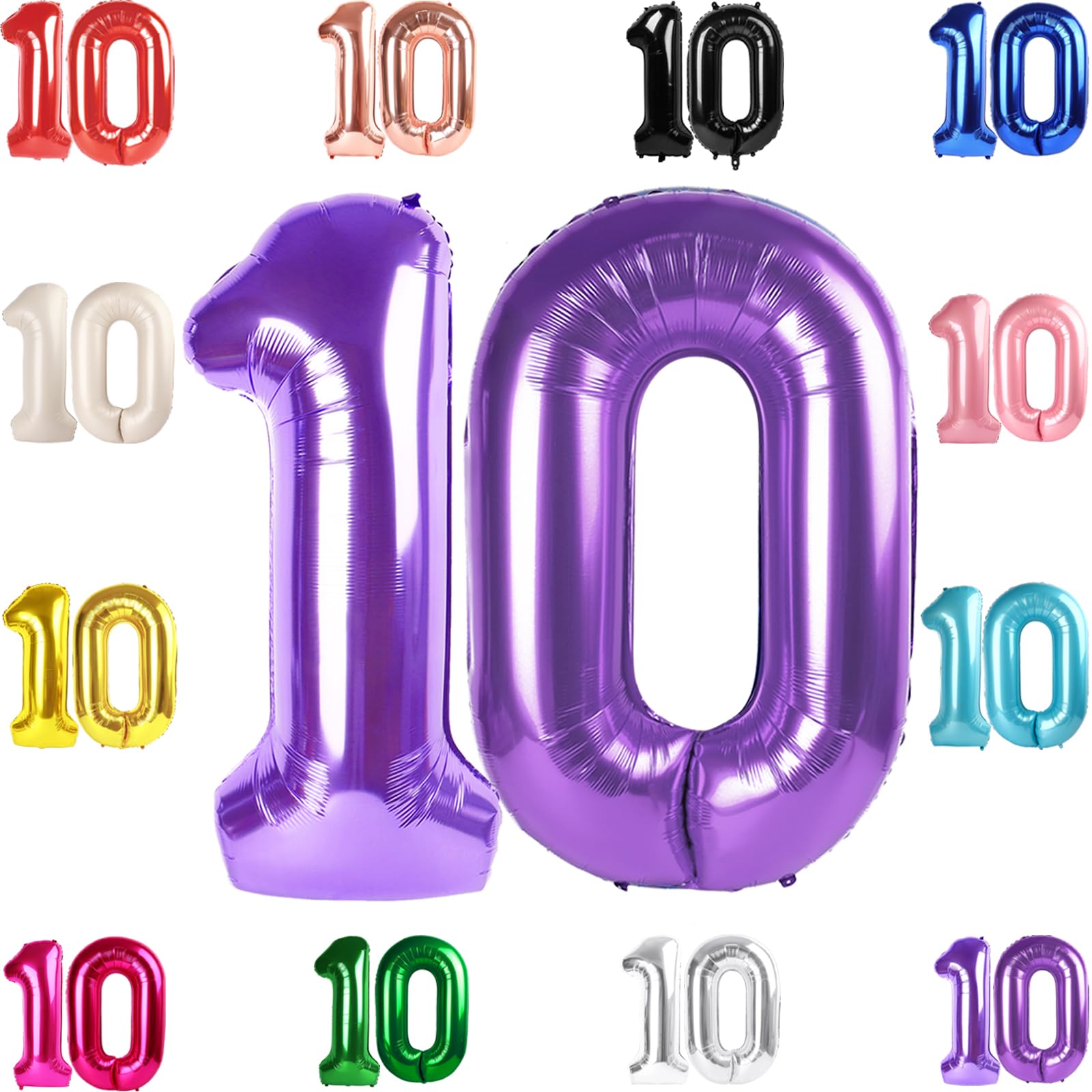 IWERP 40-inch purple number balloon for a 10th birthday, great photo backdrop.