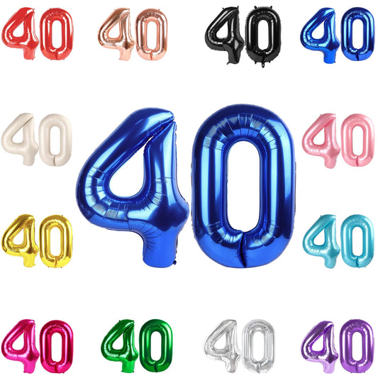 IWERP 40th birthday balloon metallic blue front view as bold centerpiece