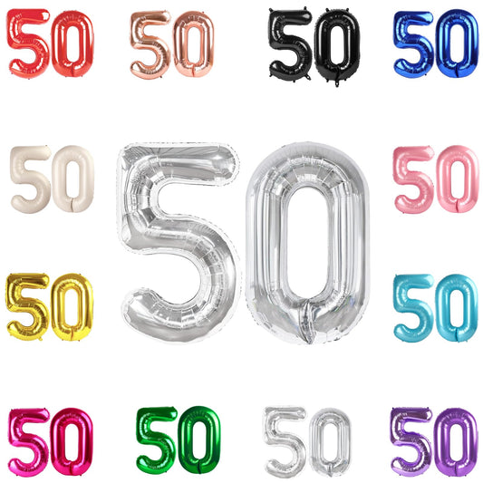 IWERP 50th birthday silver 40-inch balloon ideal for elegant celebrations and photo backdrops.