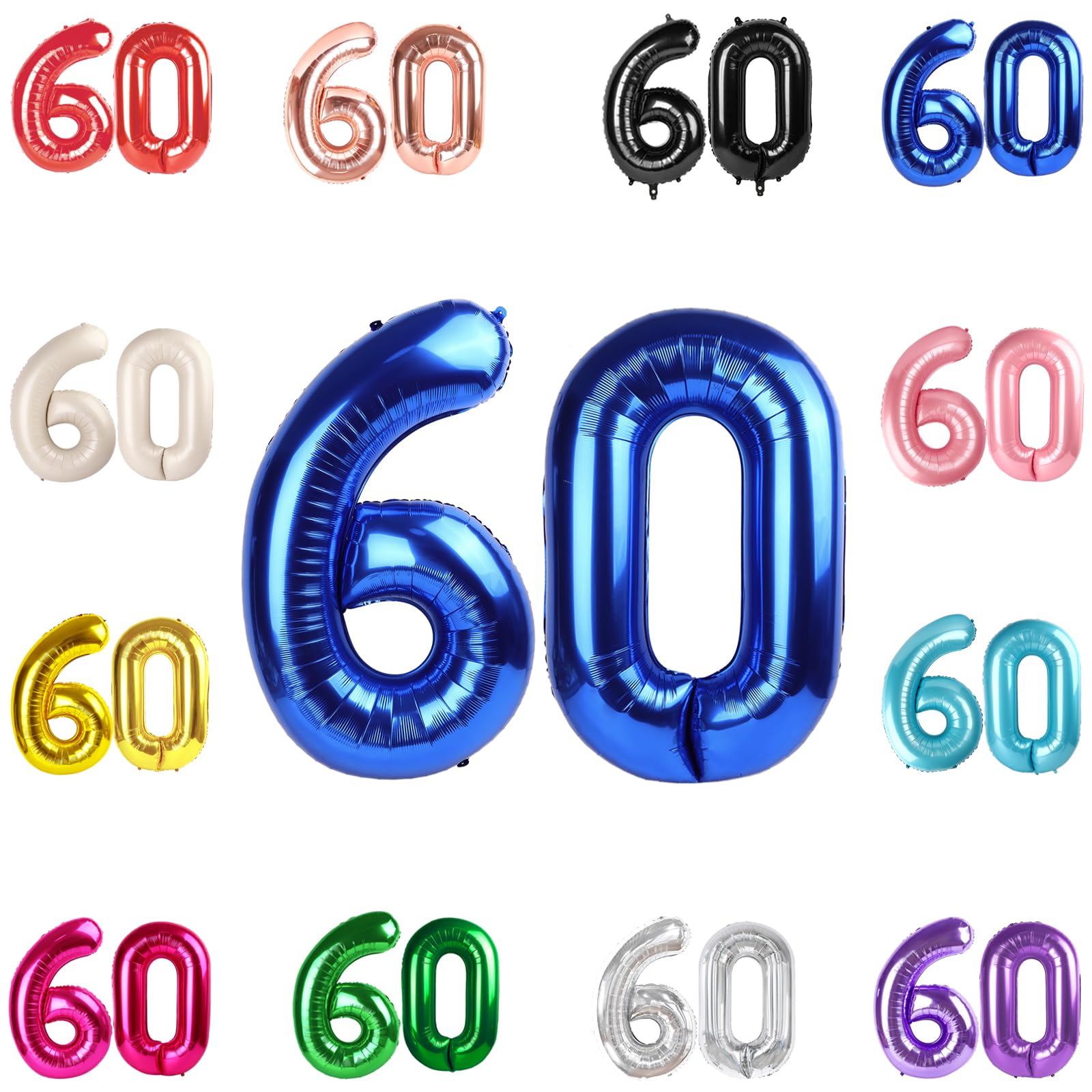 IWERP 60 number balloon, 40-inch metallic blue, creates a striking birthday backdrop and photo moments.