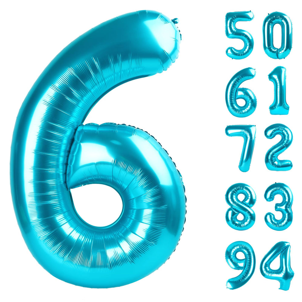 IWERP 6th number balloon in blue, 40-inch, ideal centerpiece for birthdays.