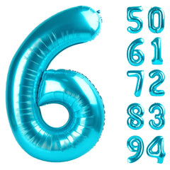 IWERP 6th number balloon in blue, 40-inch, ideal centerpiece for birthdays.
