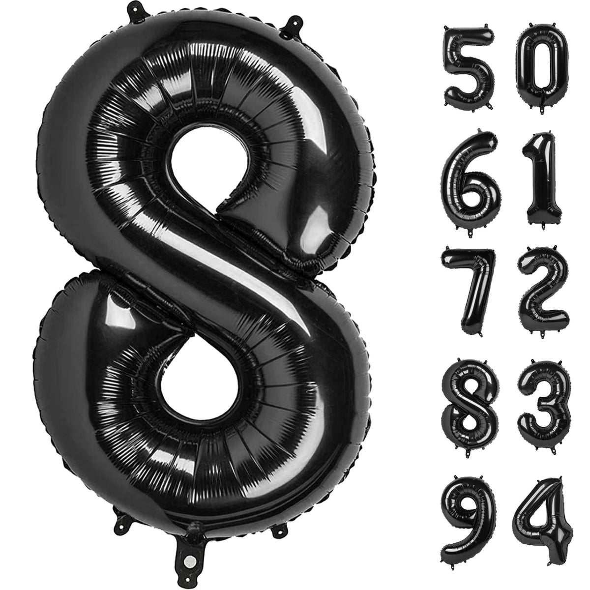 IWERP 8 black number balloon front view for a bold 40-inch photo backdrop.