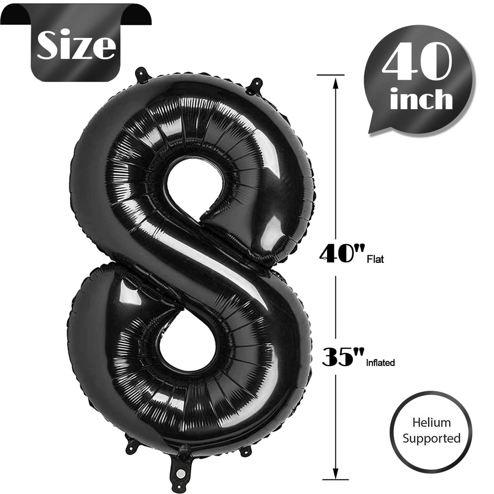 IWERP 8 black number balloon with other numbers enables multi-age displays.