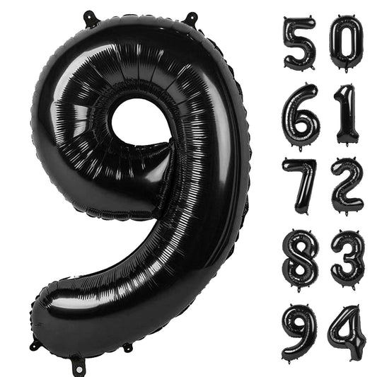 IWERP 9-black-number-balloon creates a dramatic 40-inch birthday centerpiece.