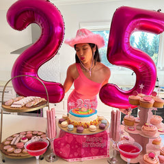 IWERP birthday-decor idea pairs hot pink number-2 with complementary tones.