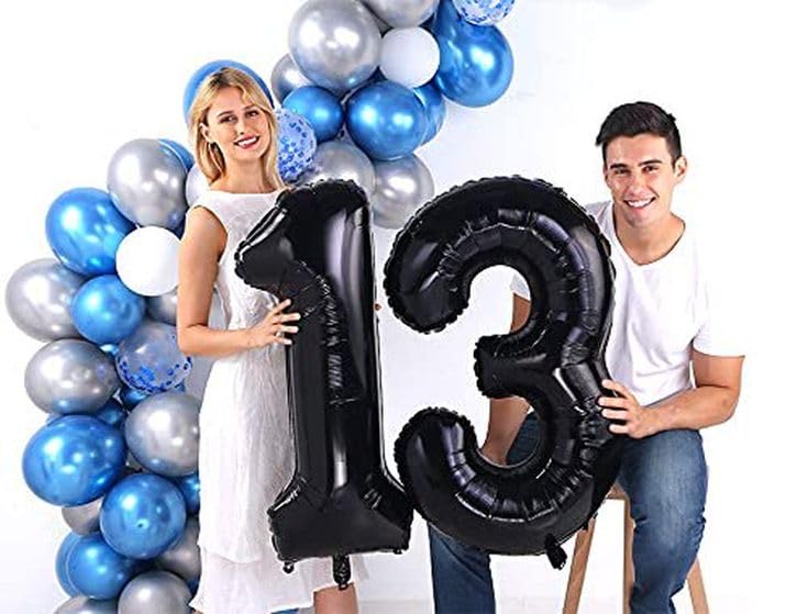 IWERP black 13 balloon serves as a photo prop for milestone celebrations.