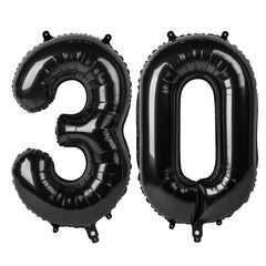 IWERP Black Number 30 balloon front view, milestone birthday photo backdrop.
