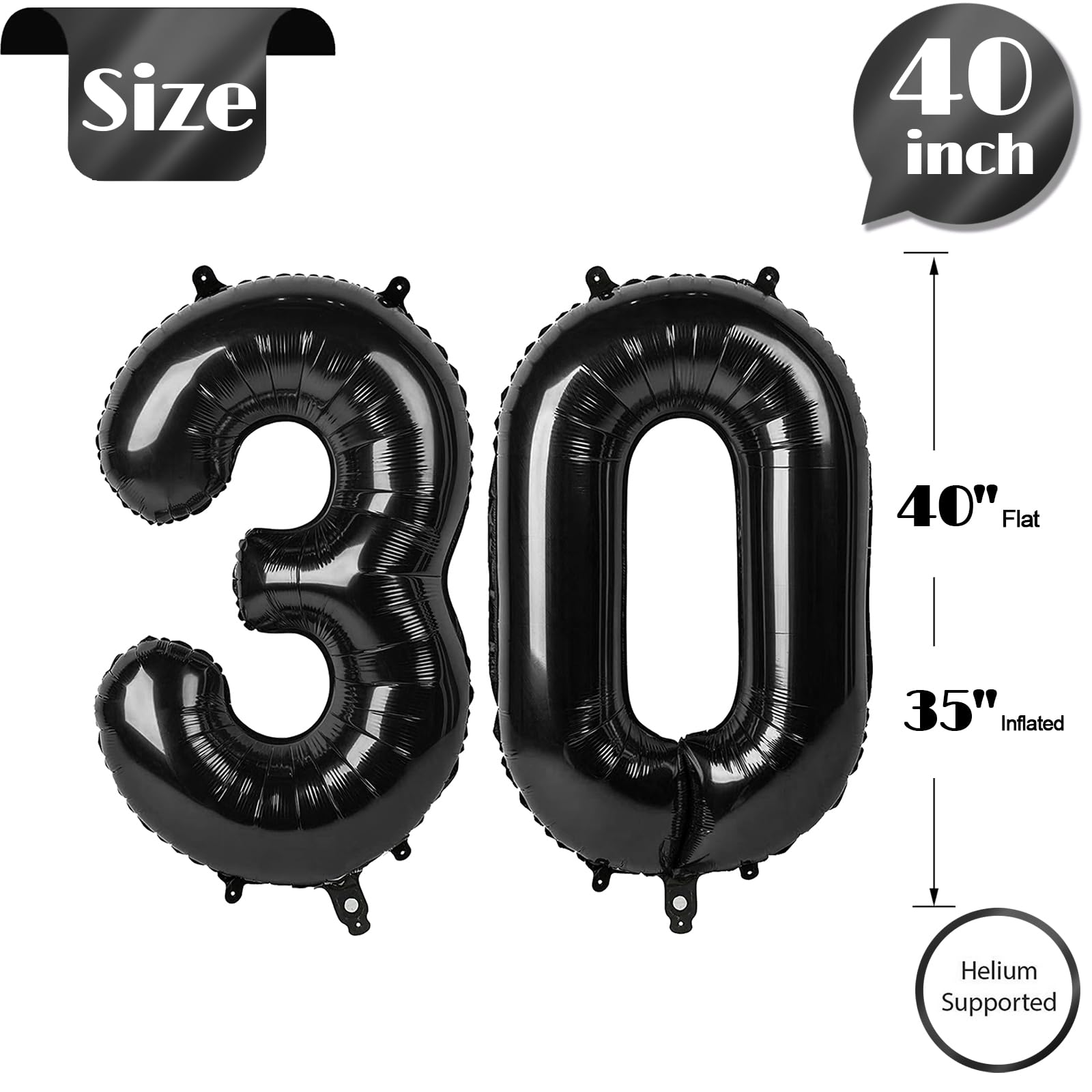 IWERP Black Number 30 balloon hanging setup, easy centerpiece.