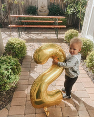 IWERP Champagne Gold 7 Balloon pairs with numbers for milestones