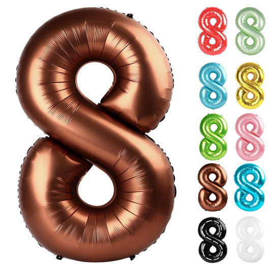 IWERP Coffee Brown 8-balloon 40-inch creates a striking birthday backdrop.