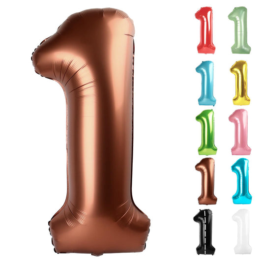 IWERP Coffee Brown Number 1 balloon front view emphasizes bold 40-inch birthday statement