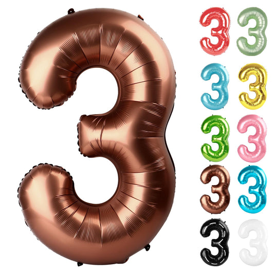 IWERP Coffee Brown Number 3 Balloon 40 Inch creates bold 3rd birthday backdrop.