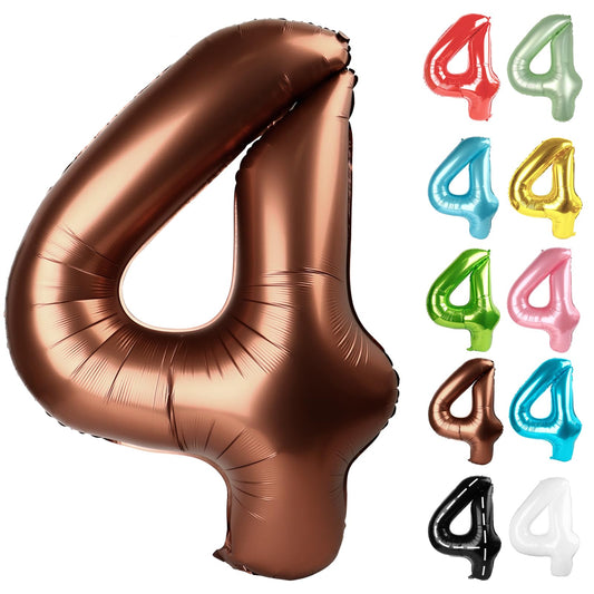 IWERP Coffee Brown Number 4 Balloon, front view, ideal photo backdrop for a 4th birthday