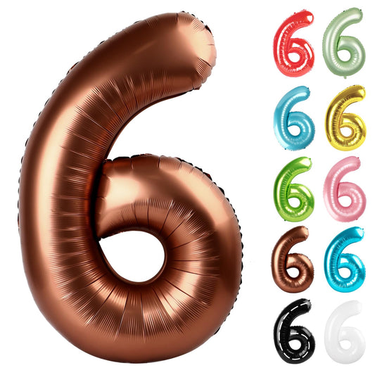 IWERP coffee brown number 6 balloon 40-inch creates a bold birthday backdrop for photos.
