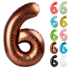 IWERP coffee brown number 6 balloon 40-inch creates a bold birthday backdrop for photos.