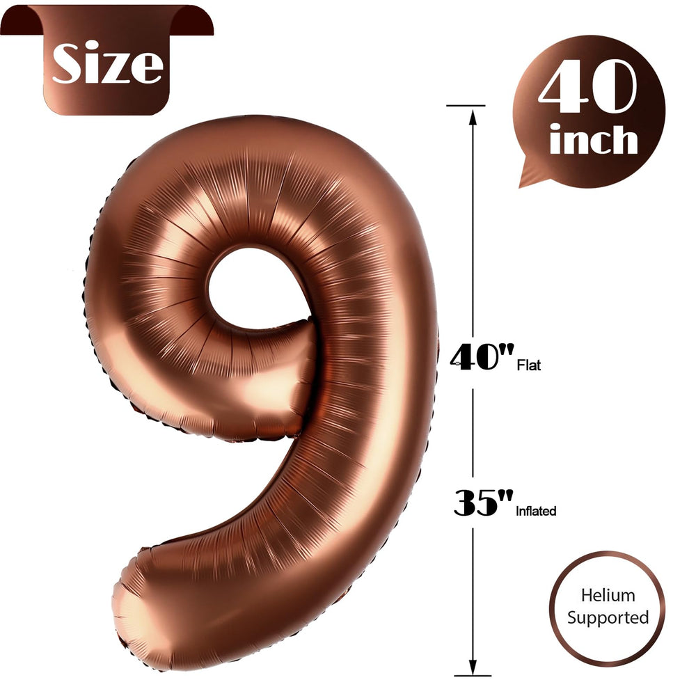 IWERP Coffee Brown Number 9 balloon hangs for versatile decor.