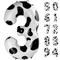 IWERP cow print 3 balloon front view highlights a bold 40 inch number for photos
