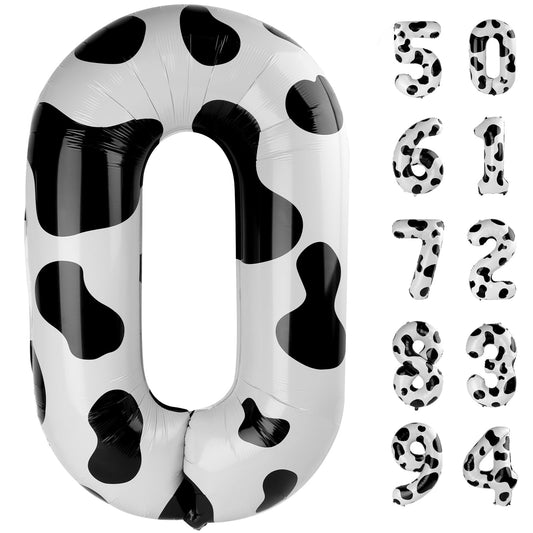 IWERP cow print 40 inch number balloon as a bold celebration centerpiece.
