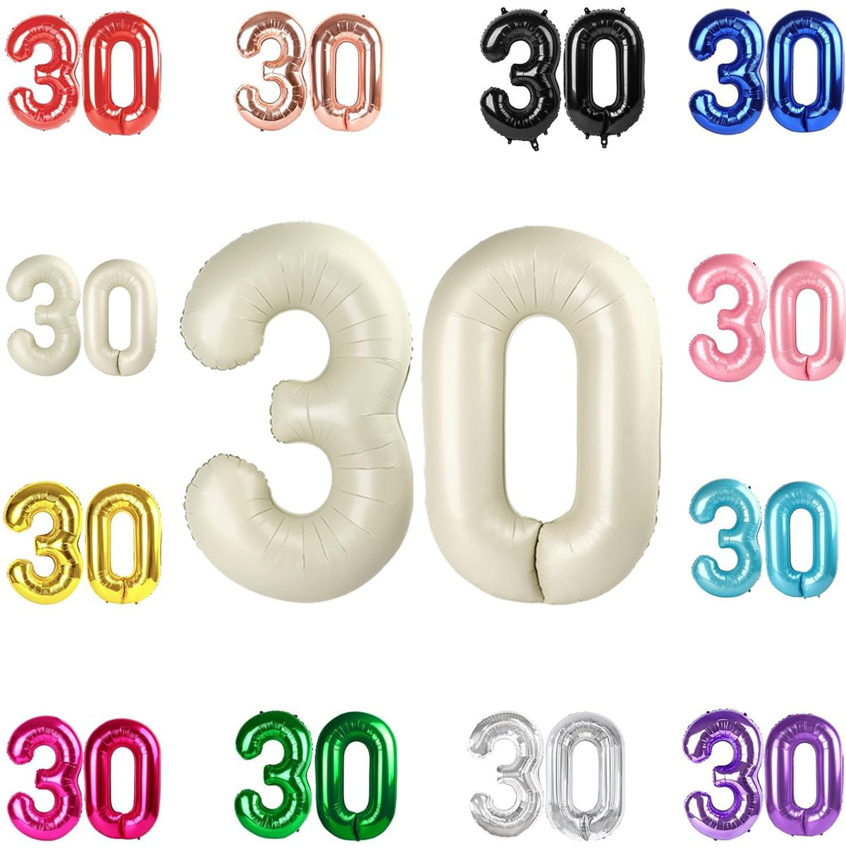 IWERP cream 30th birthday balloon 40 inch creates dramatic photo backdrop.