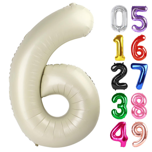 IWERP cream number 6 40-inch balloon creates a bold birthday photo centerpiece.