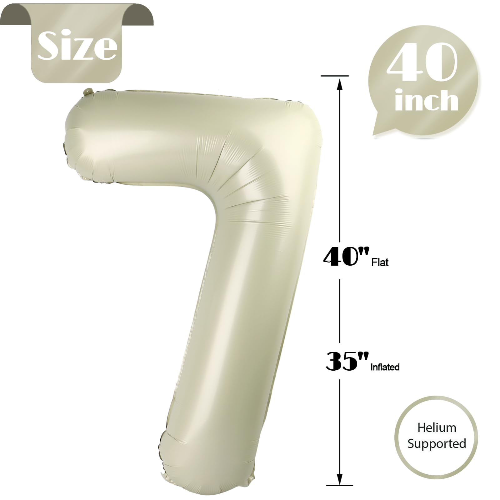 IWERP Cream Number 7 balloon can hang or float for decor flexibility.