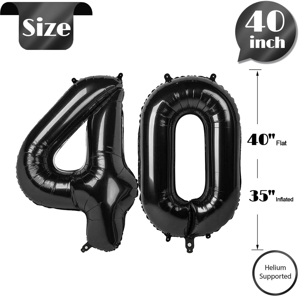 IWERP elegant black balloon 40th elevates milestone photos and memories.