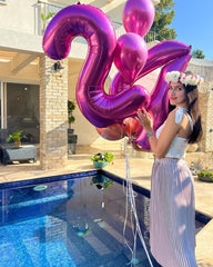 IWERP foil number balloon 13th in vibrant hot pink for celebrations