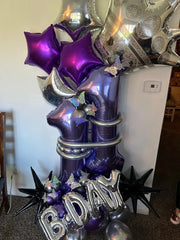 IWERP foil number balloon 19 purple as a centerpiece for stylish party.