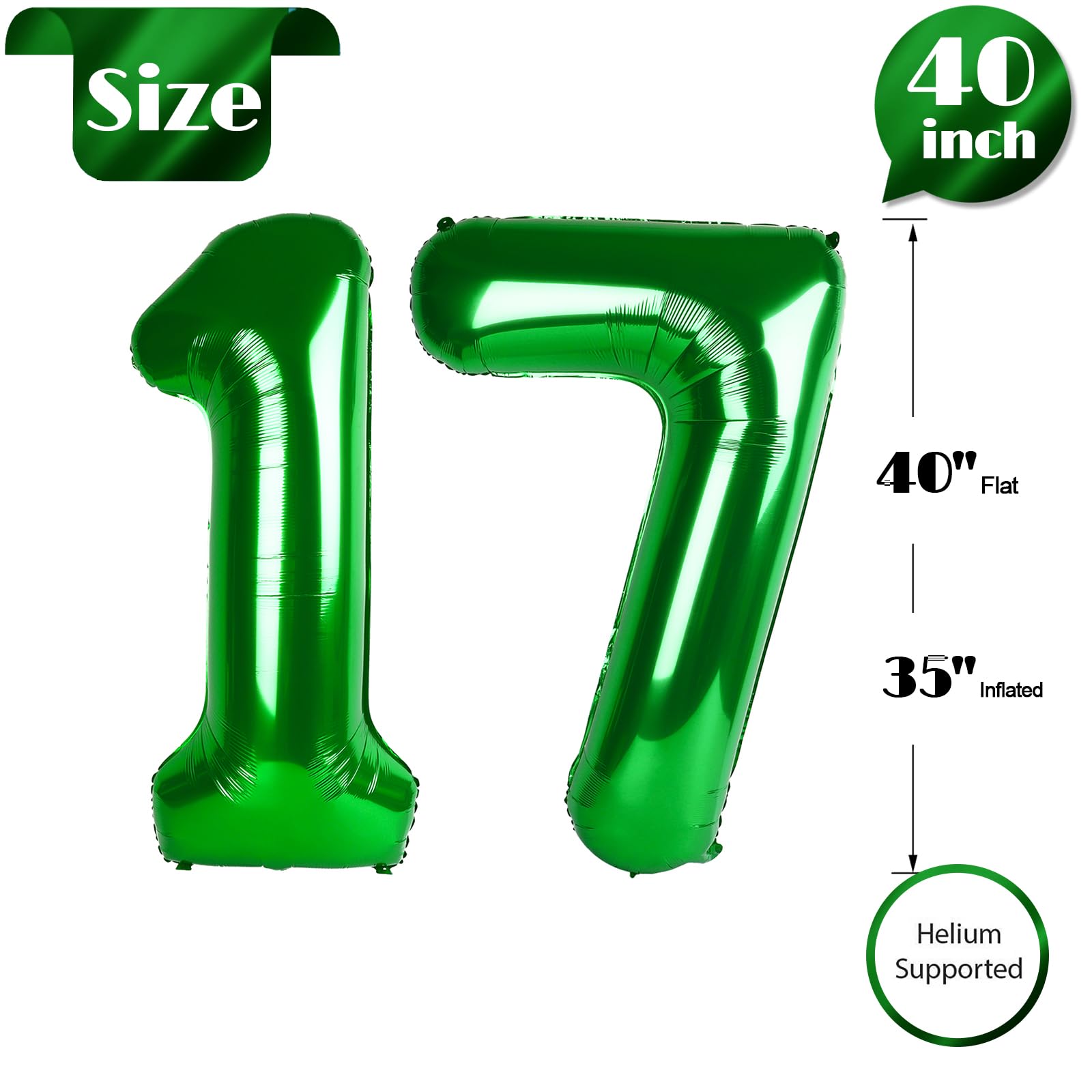 IWERP 40-inch number balloon 17 provides bold height for décor.