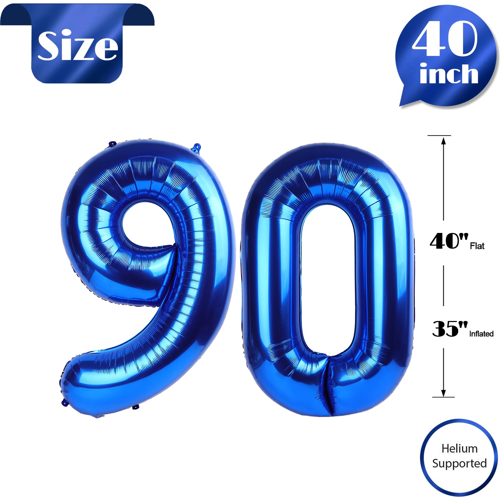 IWERP glossy navy blue balloon adds elegant glow to a 90th celebration.
