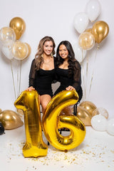 IWERP gold 16th birthday balloon stage backdrop adds a luxurious focal point