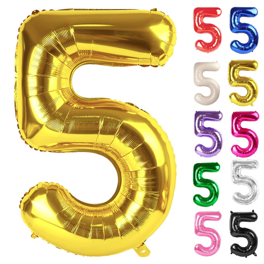 IWERP gold number 5 balloon 40-inch front view adds bold, photo-ready birthday flair