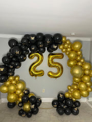 IWERP gold 5 balloon 40-inch side view showcases an elegant centerpiece option