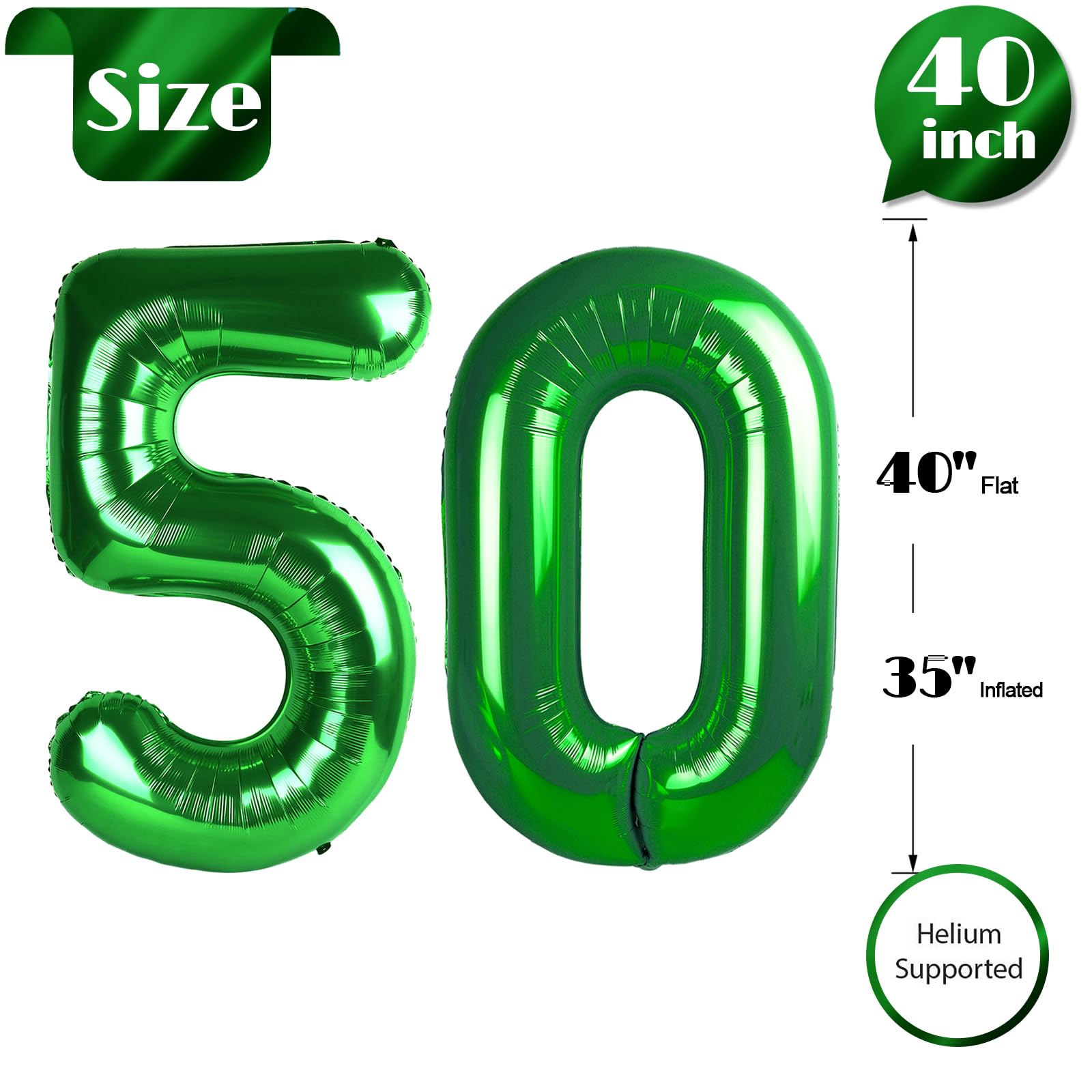 IWERP Green 50th birthday decor balloon pairs with other numbers.