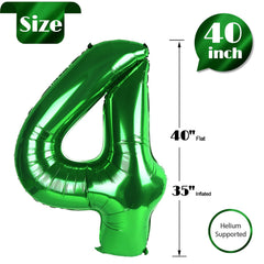 IWERP green number 4 balloon close-up glossy finish adds elegance.