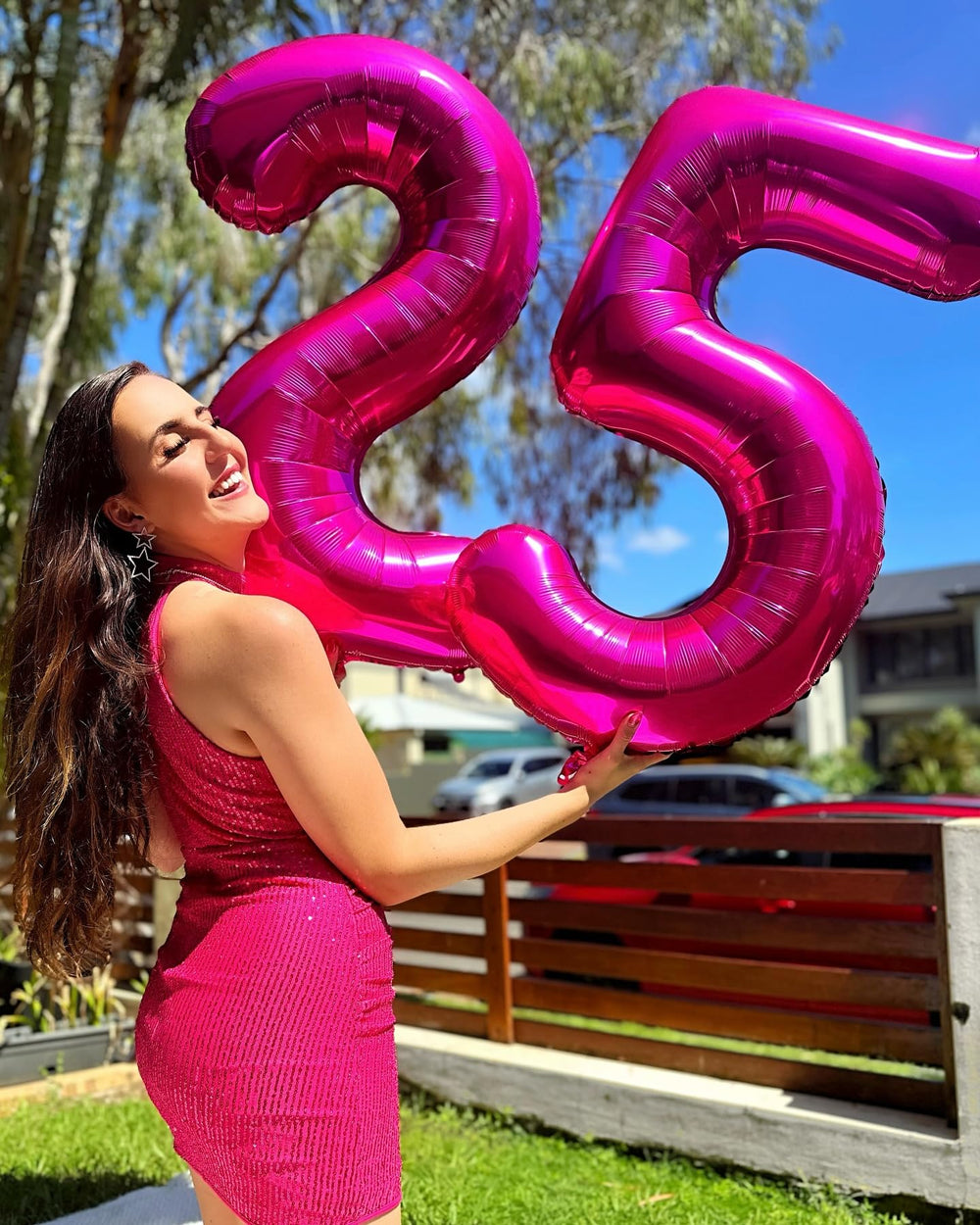 IWERP hot pink 25-year balloon with glamorous focal point.