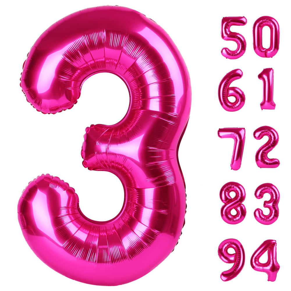 IWERP hot pink 40-inch number balloon side view for bold birthday backdrops