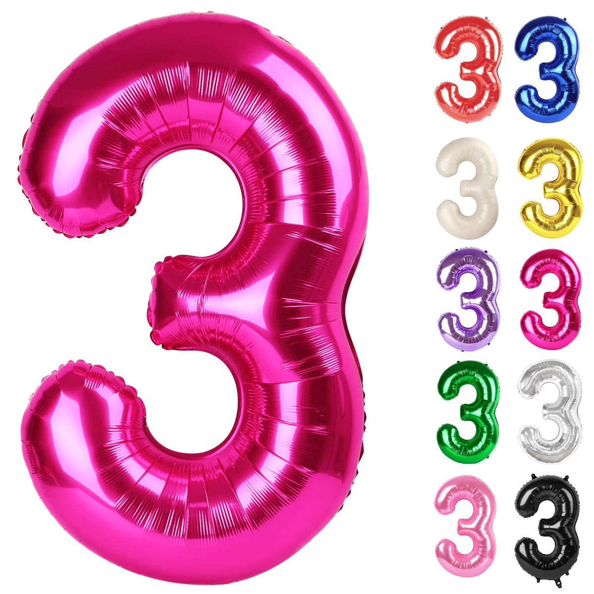 IWERP hot pink 40-inch number 3 balloon for a striking 3rd birthday backdrop.