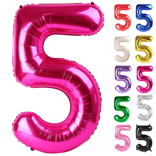 IWERP hot pink 40-inch number 5 balloon as a bold photo backdrop.