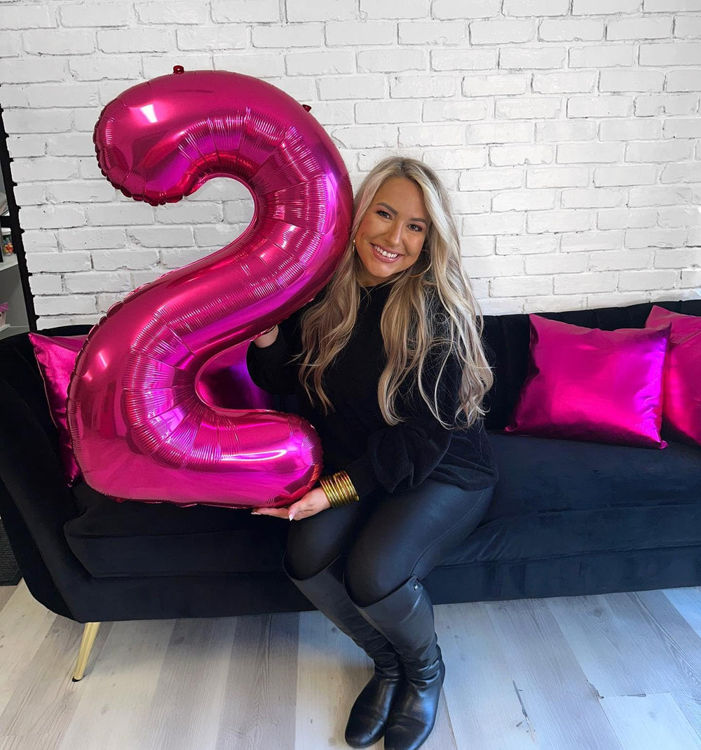 IWERP hot pink number 8 balloon storage for easy reuse.