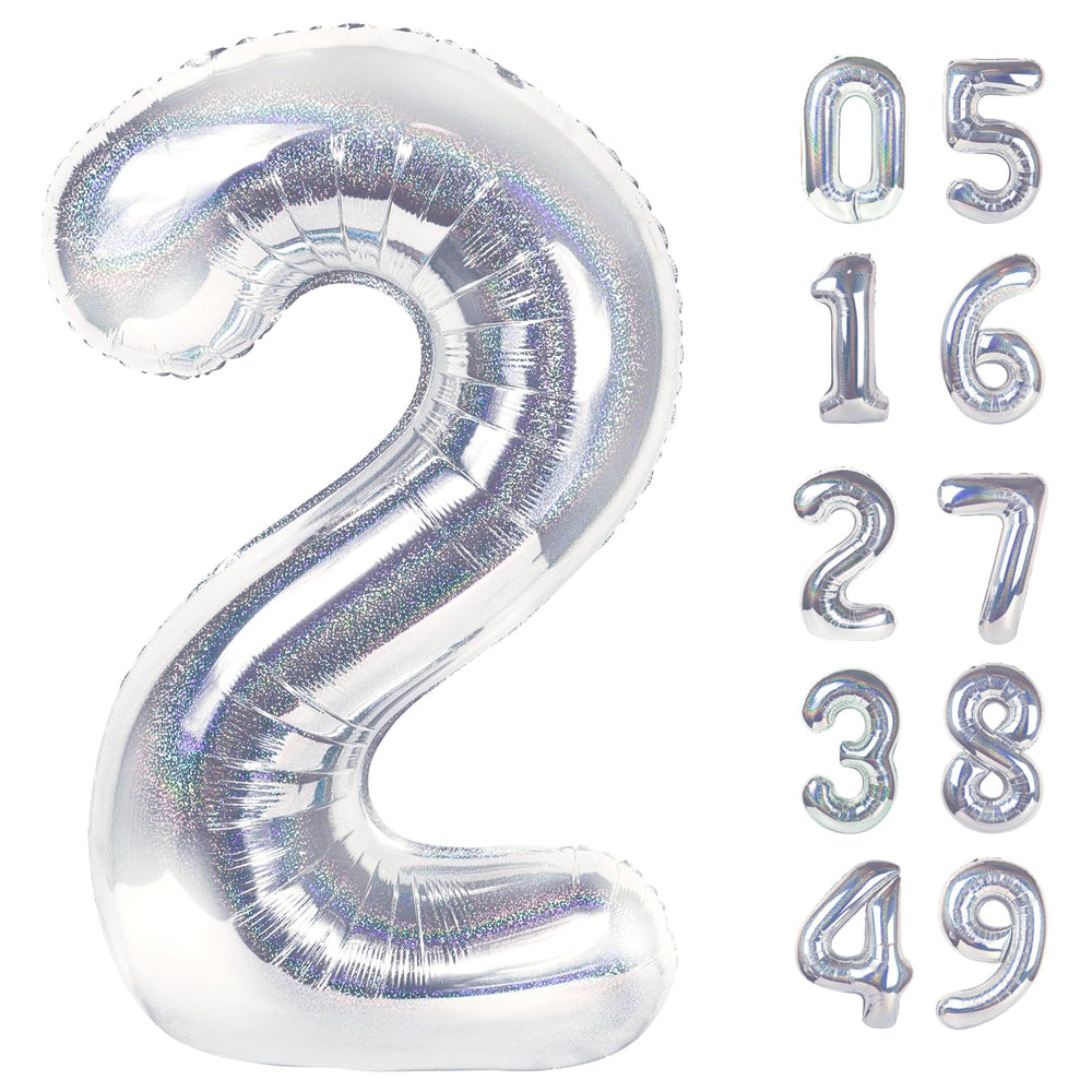 IWERP Laser Silver 2 balloon front view adds chic shine to a 2nd birthday backdrop