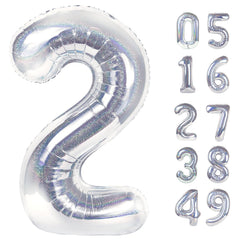 IWERP Laser Silver 2 balloon front view adds chic shine to a 2nd birthday backdrop