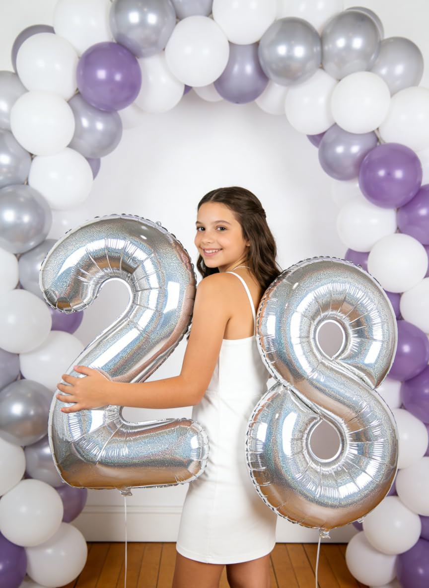 IWERP Laser Silver 4 Balloon photo backdrop adds elegant party charm.
