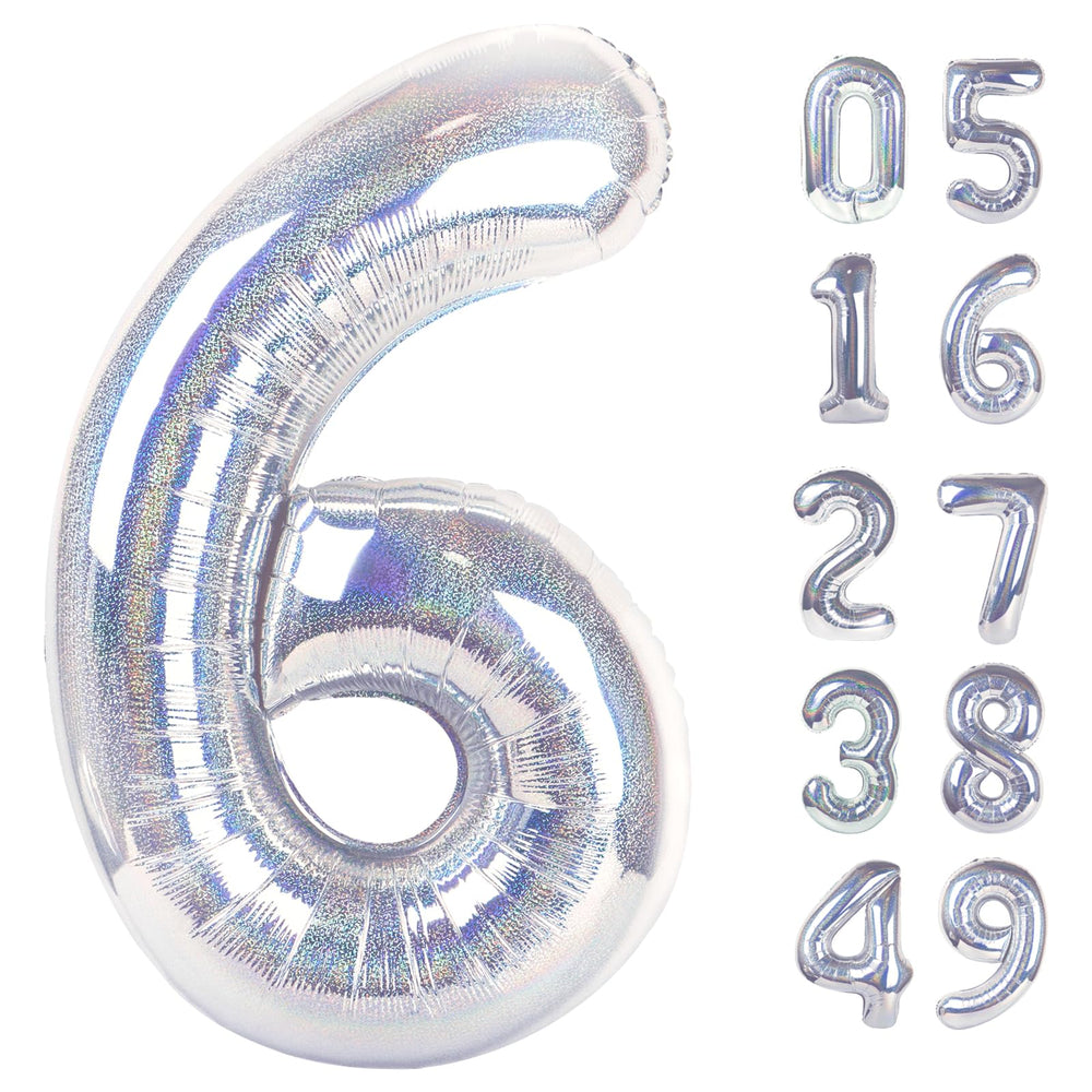 IWERP Laser Silver 6 balloon in 40-inch size creates a dramatic birthday backdrop.