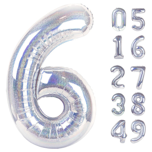 IWERP Laser Silver 6 balloon in 40-inch size creates a dramatic birthday backdrop.