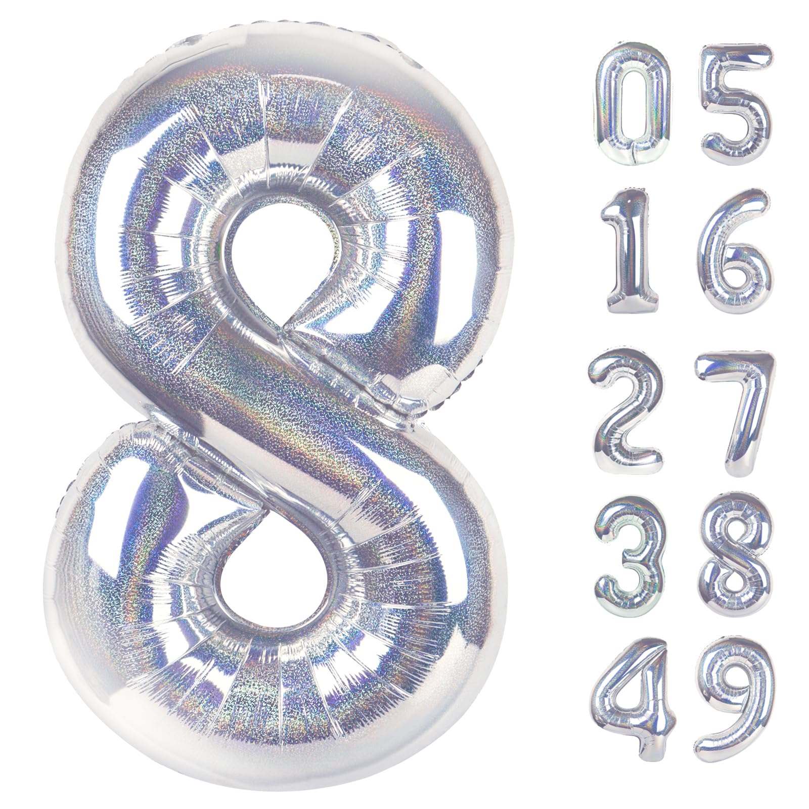 IWERP Laser Silver 8-balloon 40-inch front view creates a glamorous photo backdrop.
