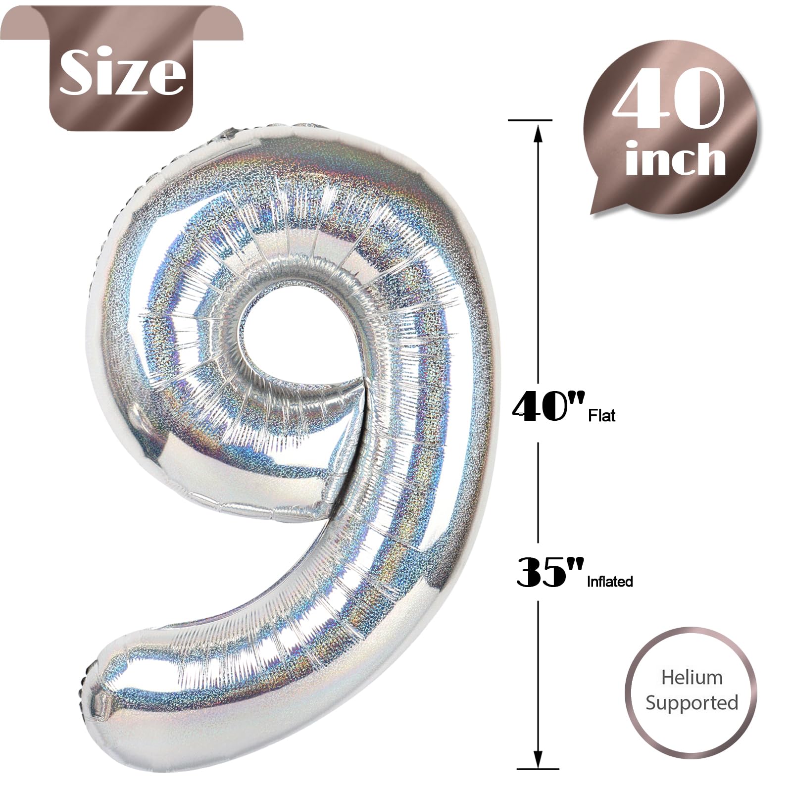 IWERP Laser Silver 9 balloon flat display, versatile decor.